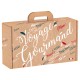 Valisette en carton kraft motif Voyage gourmand tricolore avec poignée 33x18.5x9.5 cm