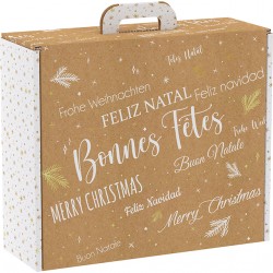 Valisette en carton kraft motif Bonnes fêtes avec poignée 38.4x32.5x11.5 cm