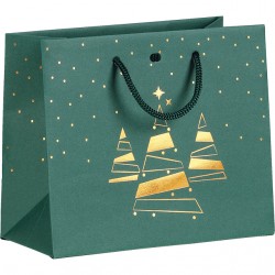 Sac Papier Vert "Sapins Festifs" GM 35 x 13 x 33 cm
