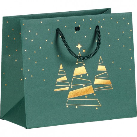 Sac Papier Vert "Sapins Festifs" GM 35 x 13 x 33 cm