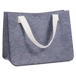 Sac Feutre Carré Gris Chiné avec Anses Blanches Similicuir 35 x 18 x 27 cm