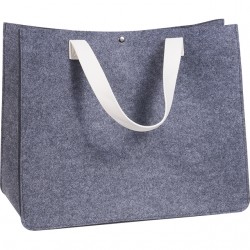 Sac Feutre Carré Gris Chiné avec Anses Blanches Similicuir 44 x 25 x 35 cm