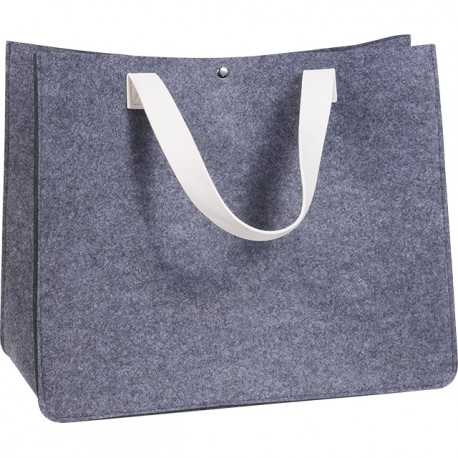 Sac Feutre Carré Gris Chiné avec Anses Blanches Similicuir 44 x 25 x 35 cm