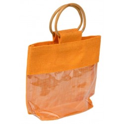 Sac en Toile de Jute Abricot et Anses Bois 24 x 7 x 20 cm