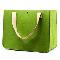Sac Feutre Carré Vert avec Anses Blanches Simili Cuir 35x18x27cm