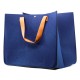 Sac Feutre Rectangle Indigo Avec Anses Marron Simili Cuir 44x25x35cm