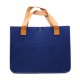 Sac Feutre Rectangle Marine Avec Anses Simili Cuir Camel 35x18x27cm
