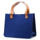 Sac Feutre Rectangle Marine Avec Anses Simili Cuir Camel 35x18x27cm
