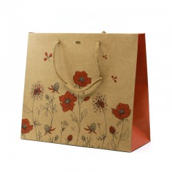 Sac Papier Kraft Rouge Esquisse Florale PM 25x10x22cm