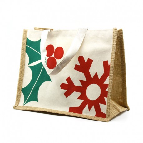 Sac en Toile de Jute Houx Et Flocon MM 35x18x27cm