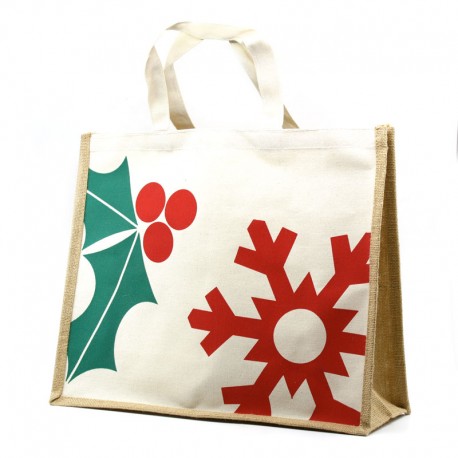Sac en Toile de Jute Houx Et Flocon GM 42x16x34cm